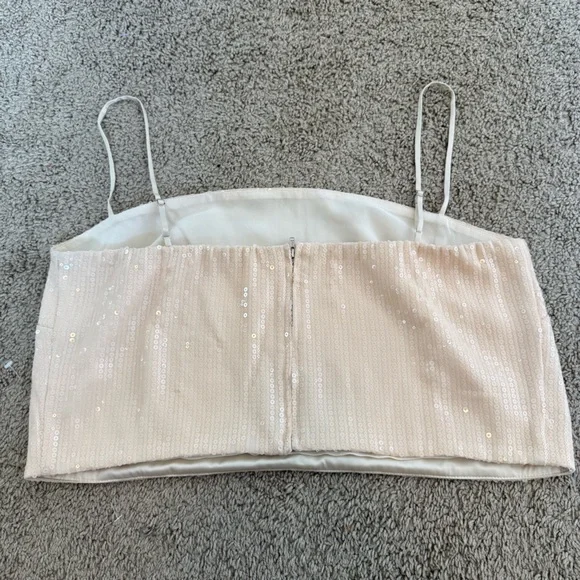 Reformation Elegant Cream Sequin Women's Crop Top Size 14 - Picture 3 of 12